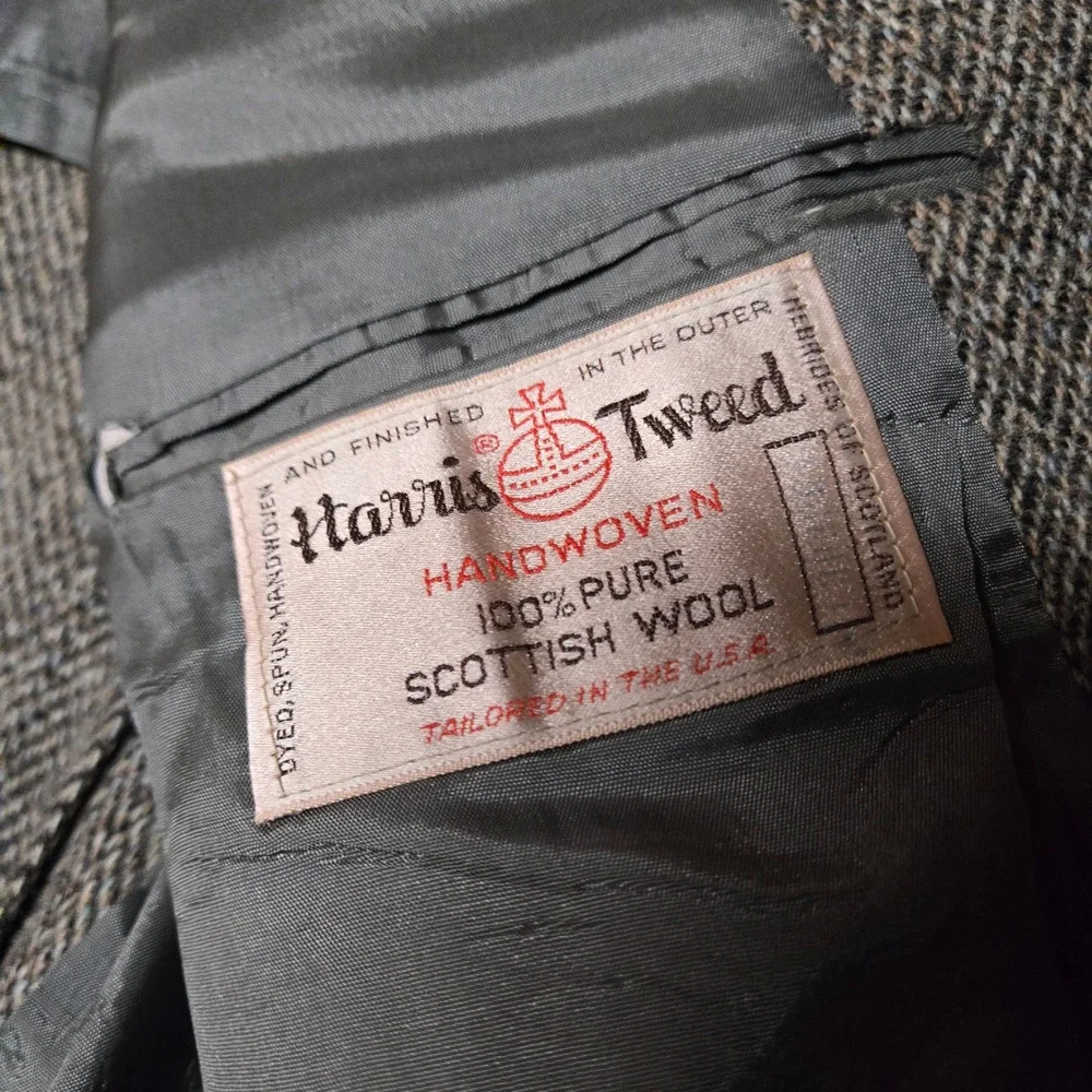 Vintage Harris Tweed Blazer Mens 46L College Hall Herringbone Wool Sport Coat